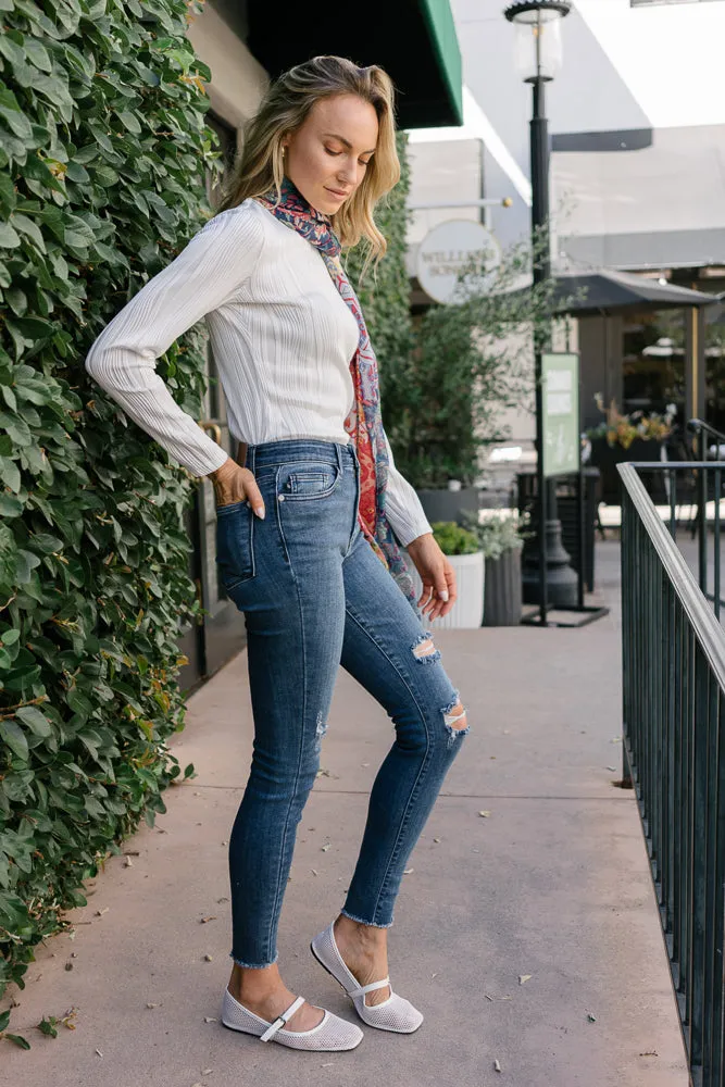 preorder - Andrea High Waist Skinny Jeans with Rips
