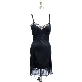 Retro Black Enka Nylon Full Dress Slip Crystal Pleated Chiffon NOS SZ 34 & 36