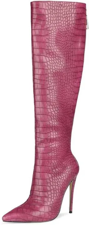 Roimaash Elegant Women Knee High Boots Stiletto High Heels Pointed Toe