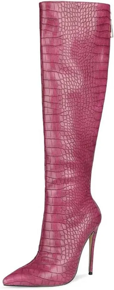 Roimaash Elegant Women Knee High Boots Stiletto High Heels Pointed Toe