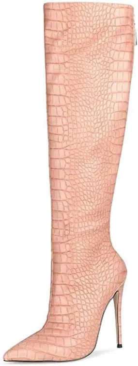 Roimaash Elegant Women Knee High Boots Stiletto High Heels Pointed Toe