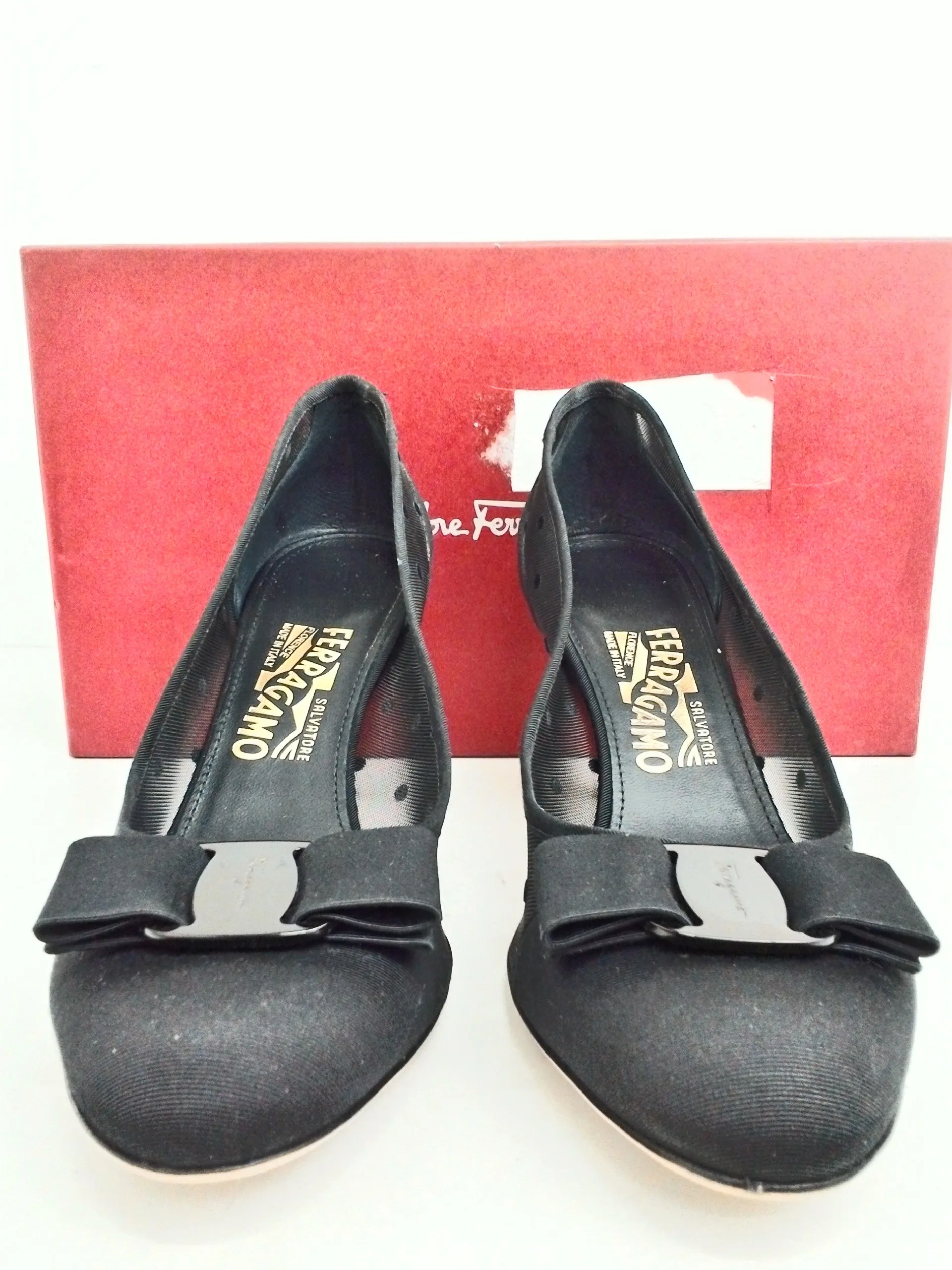 Salvatore Ferragamo Women's Carladots Black Fabric Heels Size 8.5 B