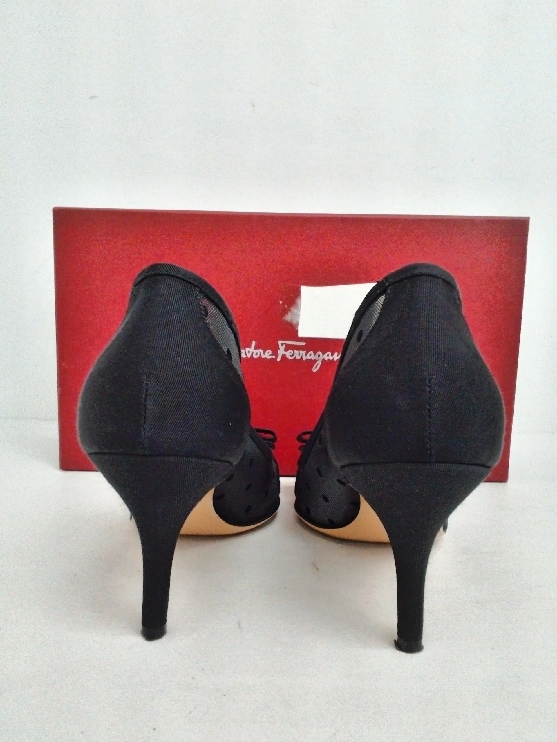 Salvatore Ferragamo Women's Carladots Black Fabric Heels Size 8.5 B