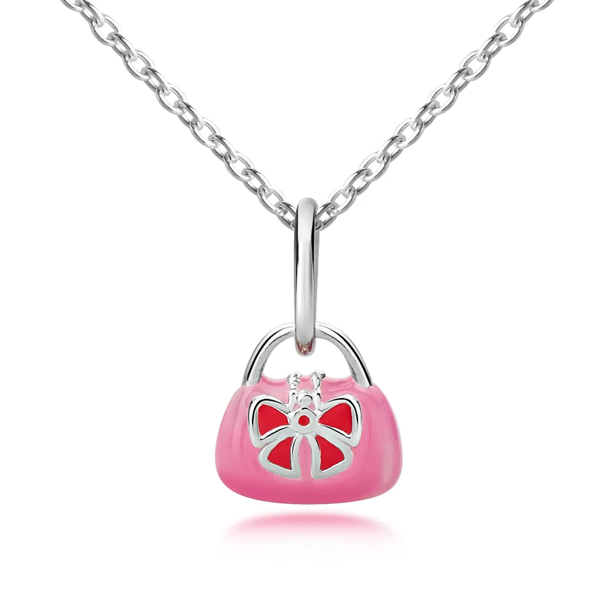 Silver and Pink Handbag Pendant & Necklace - Sterling Silver