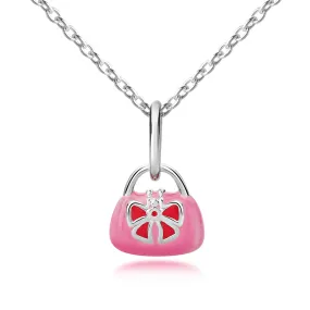 Silver and Pink Handbag Pendant & Necklace - Sterling Silver