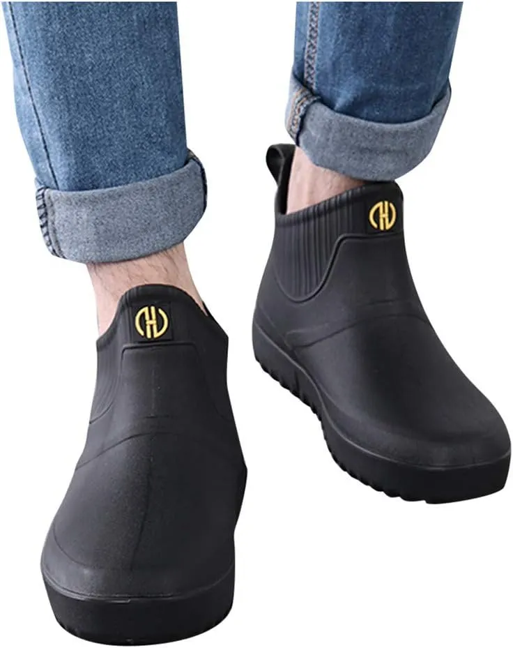 Slip Fashion Casual Men Water Outdoor On Shoes Ankle Short Rain Boots Men's casual shoes Real Leather Shoes