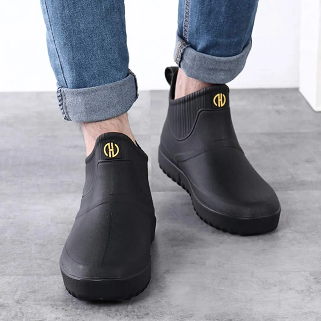 Slip Fashion Casual Men Water Outdoor On Shoes Ankle Short Rain Boots Men's casual shoes Real Leather Shoes