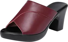 SuanlaTDS Womens Low Block Chunky Mules Leather Open Peep Toe Slip On Sandals Fashion Mid Heel Pumps Ladies Work Evening Party Dress Slide Heels