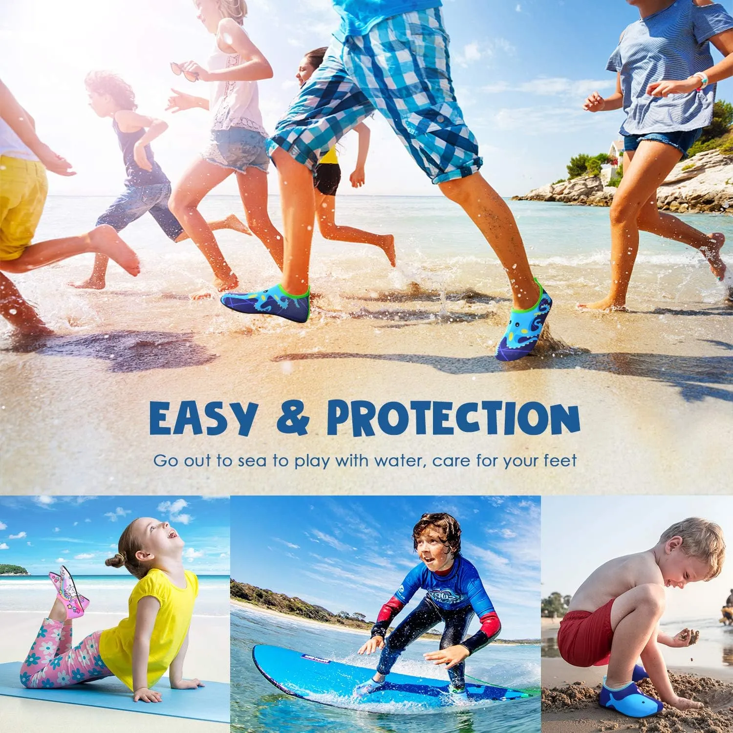 Sunnywoo Water Shoes for Kids Girls Boys，Toddler Kids Swim Water Shoes Quick Dry Non-Slip Water Skin Barefoot Sports Shoes Aqua Socks for Beach Outdoor Sports