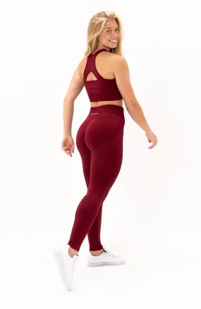 Tempo Seamless Scrunch Leggings & Sports Bra Set - Burgundy Red
