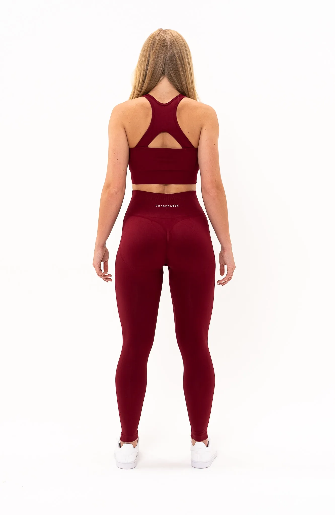 Tempo Seamless Scrunch Leggings & Sports Bra Set - Burgundy Red