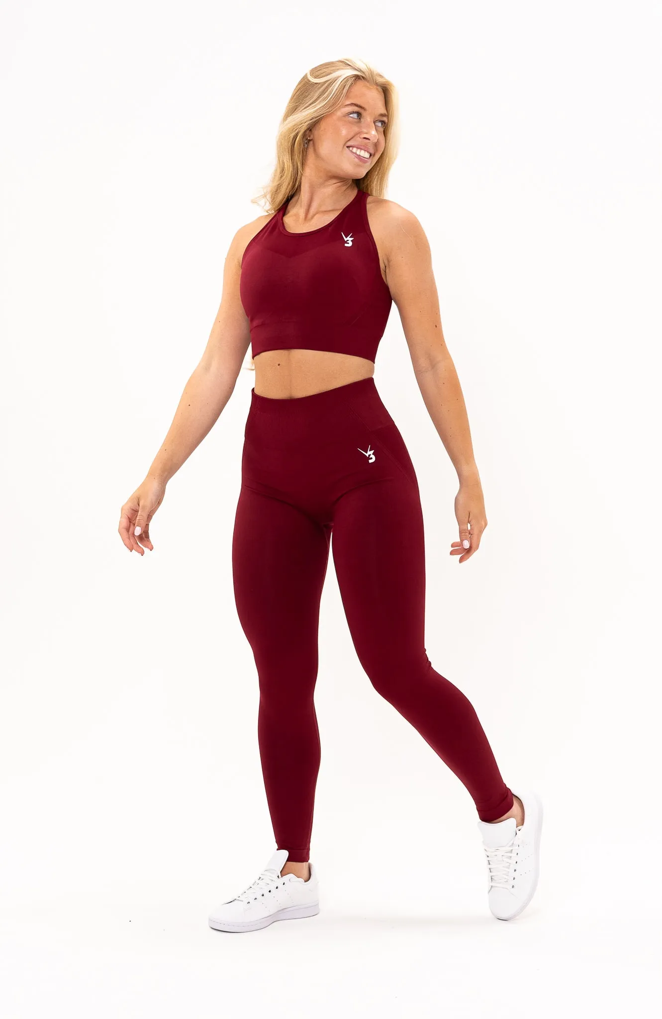 Tempo Seamless Scrunch Leggings & Sports Bra Set - Burgundy Red