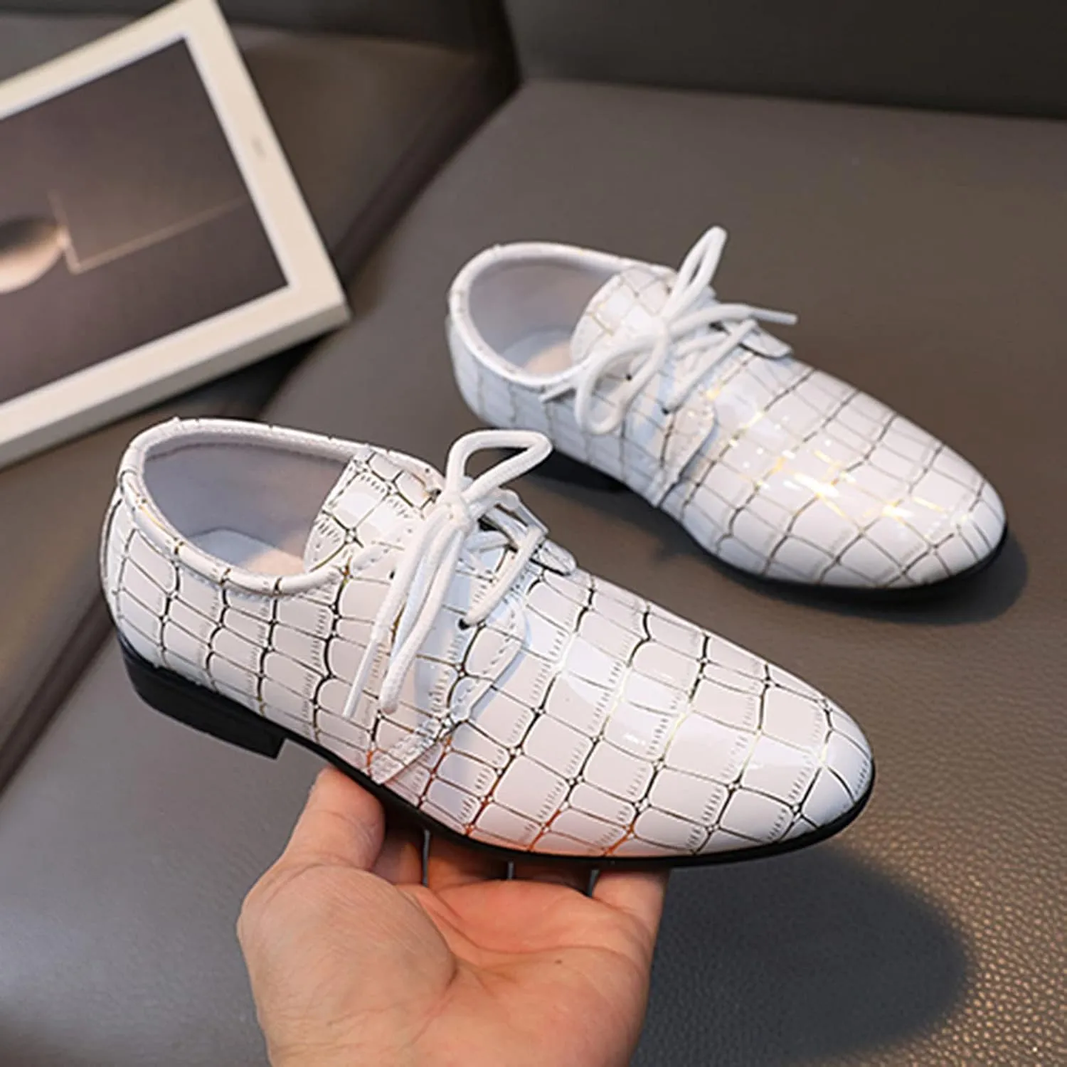 Toddler Casual Shoes Fashion All Seasons Boys Leather Shoes Pointed Toe Low Heel Leather Grain Boys Round Toe Shoes