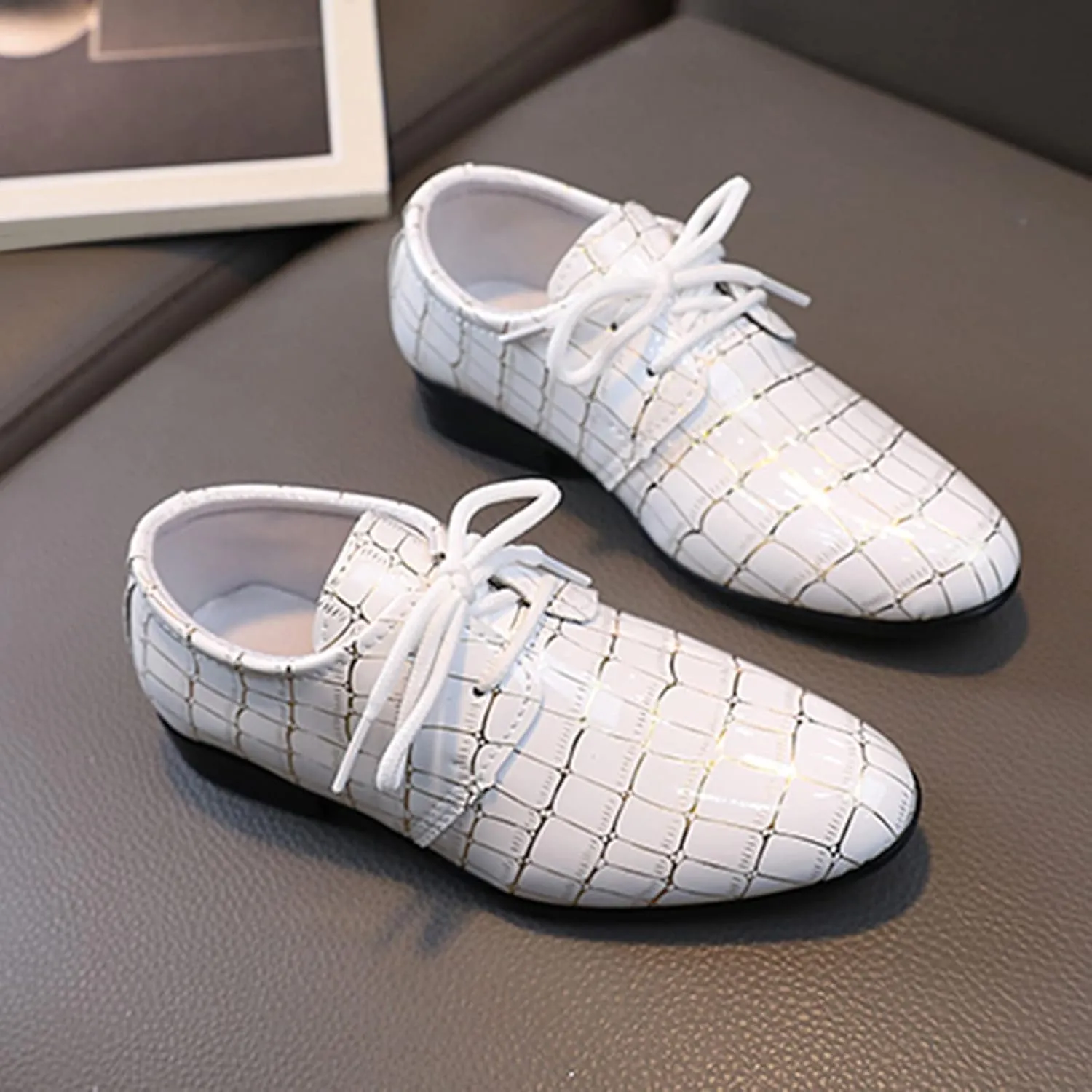 Toddler Casual Shoes Fashion All Seasons Boys Leather Shoes Pointed Toe Low Heel Leather Grain Boys Round Toe Shoes