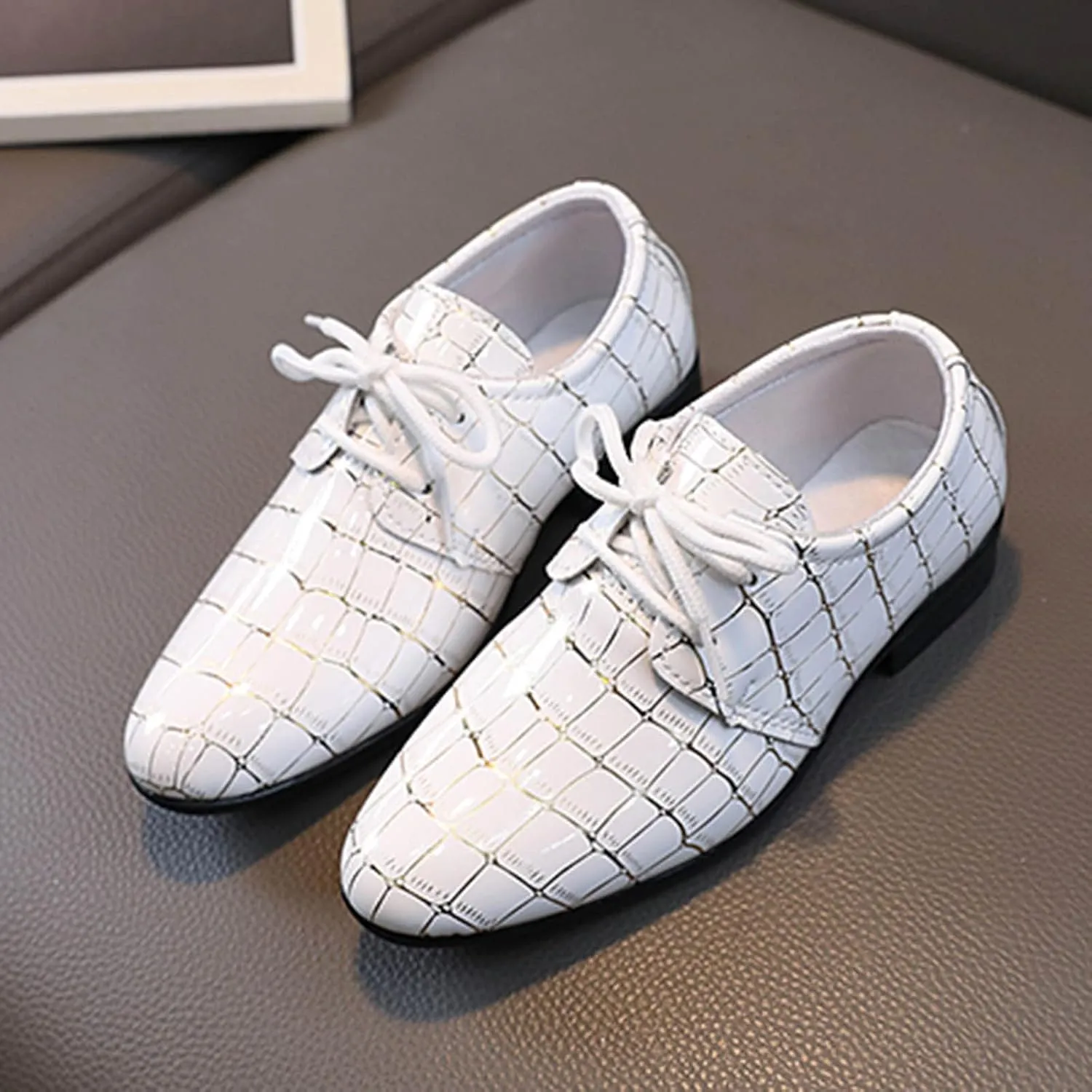 Toddler Casual Shoes Fashion All Seasons Boys Leather Shoes Pointed Toe Low Heel Leather Grain Boys Round Toe Shoes