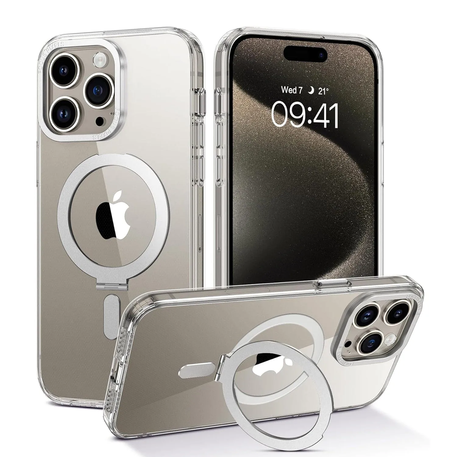 Venture Series Kickstand Case Clear with Screen Protector - iPhone 15 Pro