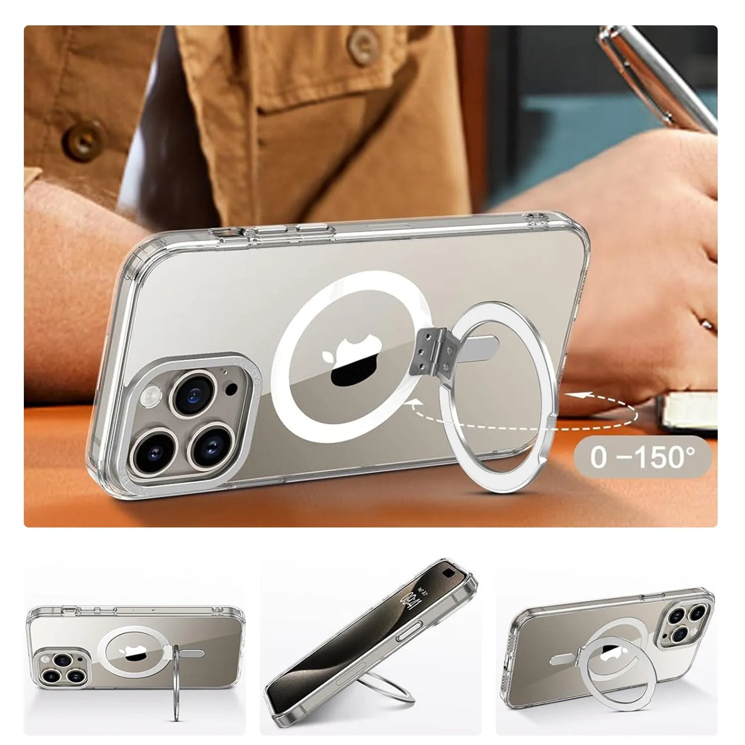 Venture Series Kickstand Case Clear with Screen Protector - iPhone 15 Pro