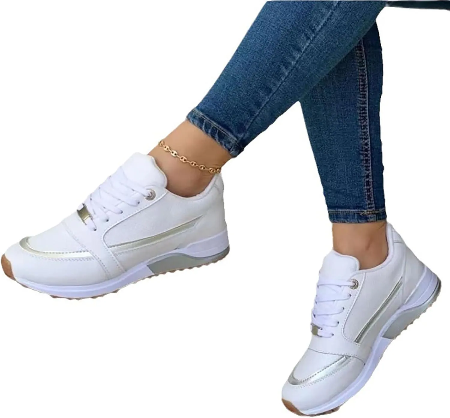 Women Casual Shoes Spring and Summer, Fashion Sneakers Casual Lace Up Non-Slip Walking Shoes Comfortable Running Shoes