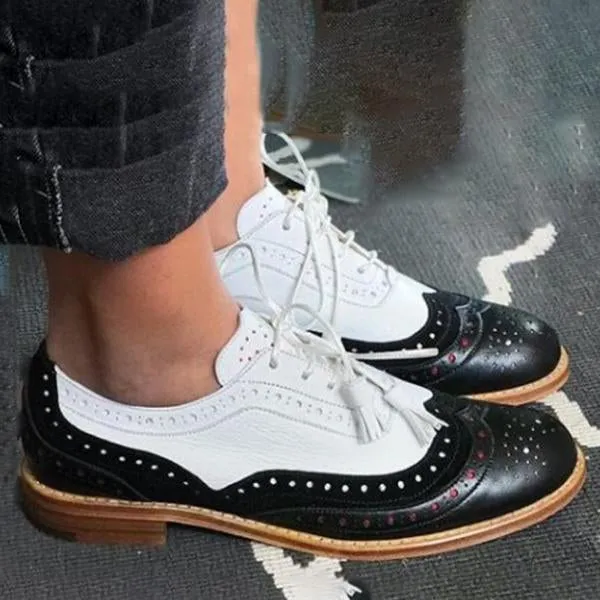 Women's Casual Color-Block Lace-Up Flat Loafers 68149100C