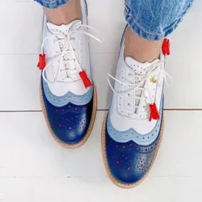 Women's Casual Color-Block Lace-Up Flat Loafers 68149100C