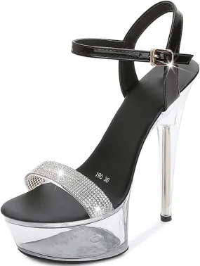 Womens Clear High Platform Ankle Strap High Heels Stiletto Dress Sandals