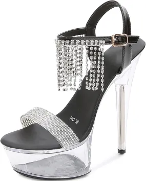 Womens Clear High Platform Ankle Strap High Heels Stiletto Dress Sandals