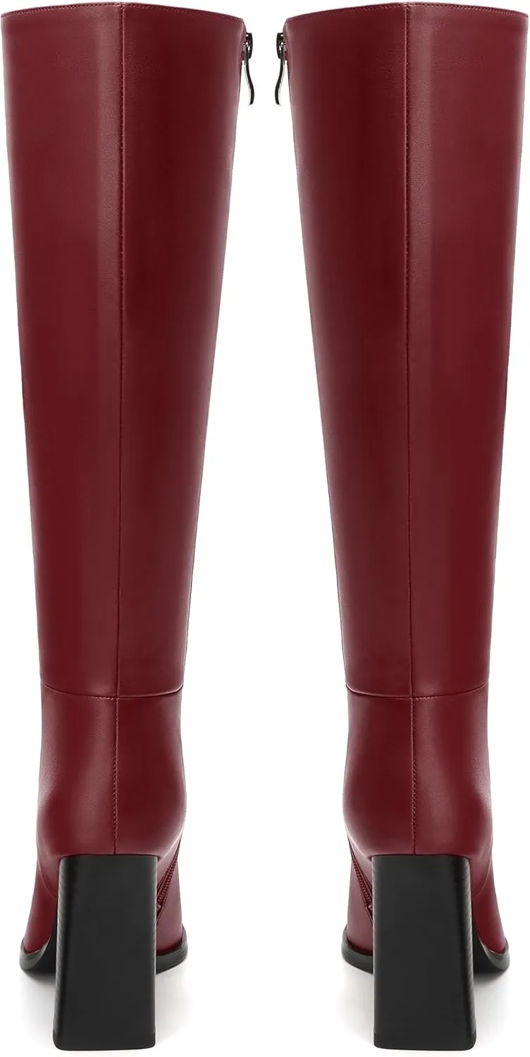 Womens Knee High Boots, Square Toe High Chunky Heel Knee High Boots for Women Zipper 3.5"