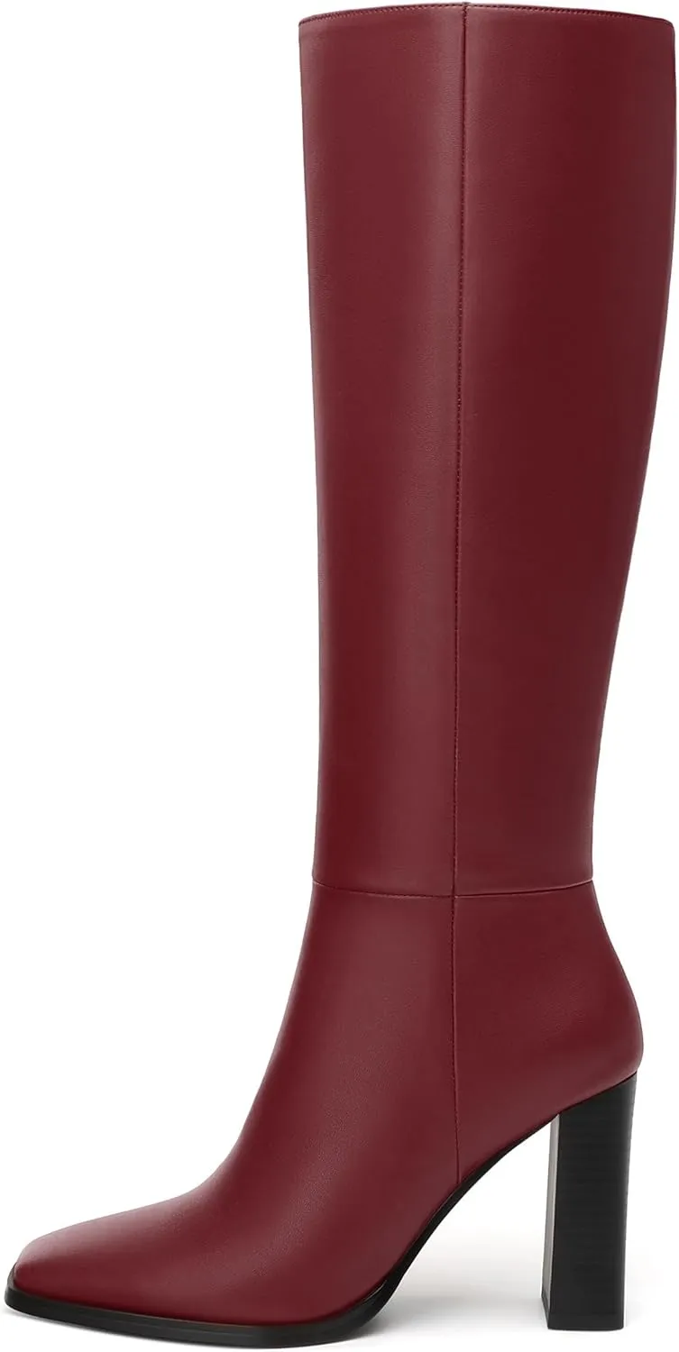 Womens Knee High Boots, Square Toe High Chunky Heel Knee High Boots for Women Zipper 3.5"
