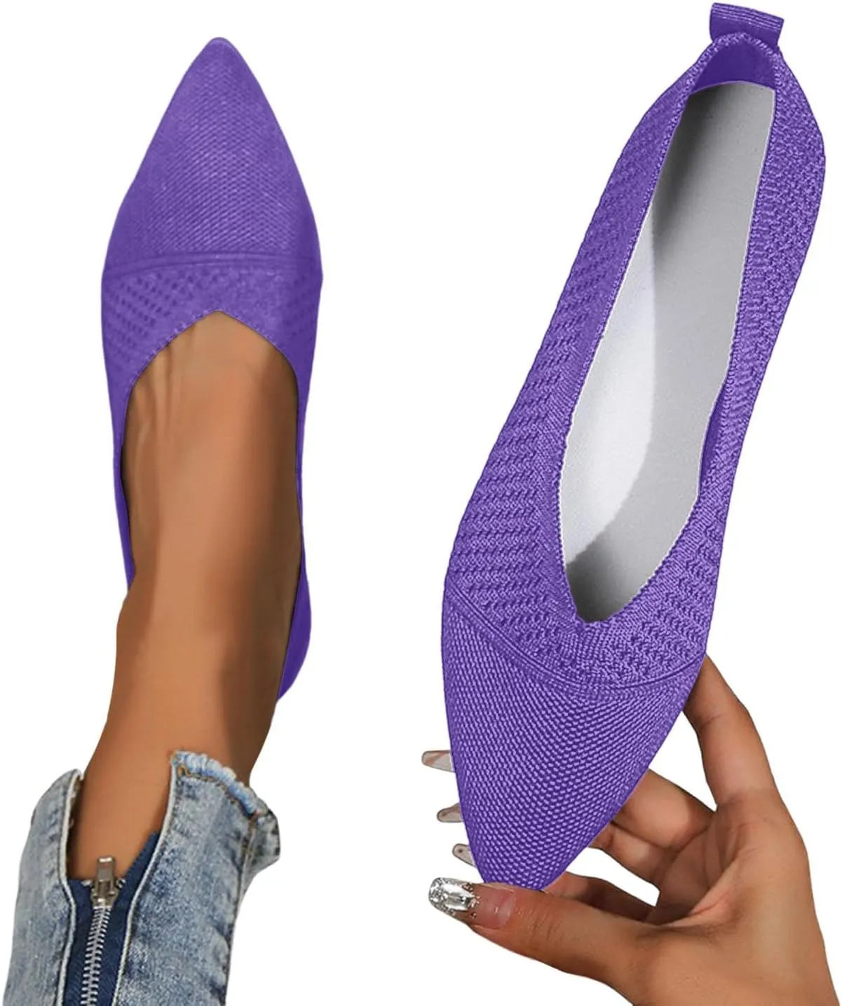 Women's Knit Mary Jane Flats Pointed Toe Shoes Breathable Ballet Flats for Walking Casual Comfort for Daily Casual Use