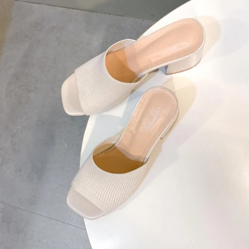 Womens Open Toe Heeled Mules Block Heels Sandals Open Toe Heeled Mules Chunky Block Low Heel Slip On Slides