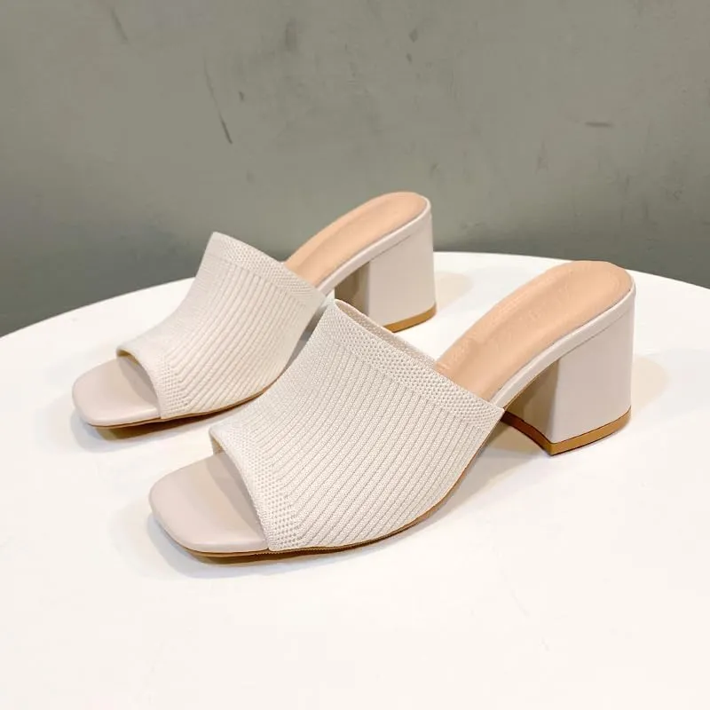 Womens Open Toe Heeled Mules Block Heels Sandals Open Toe Heeled Mules Chunky Block Low Heel Slip On Slides