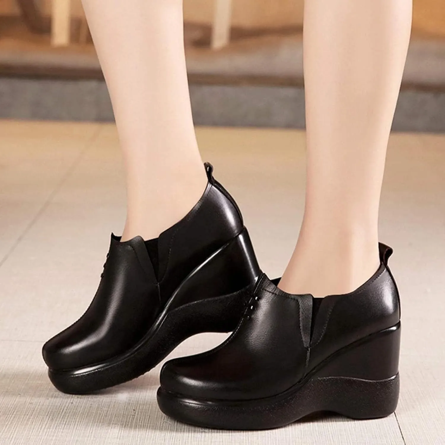Yiozoi Women's Casual Shoes Solid High Heels Increase The Height of Daily Walking Solid Wedge High Heels