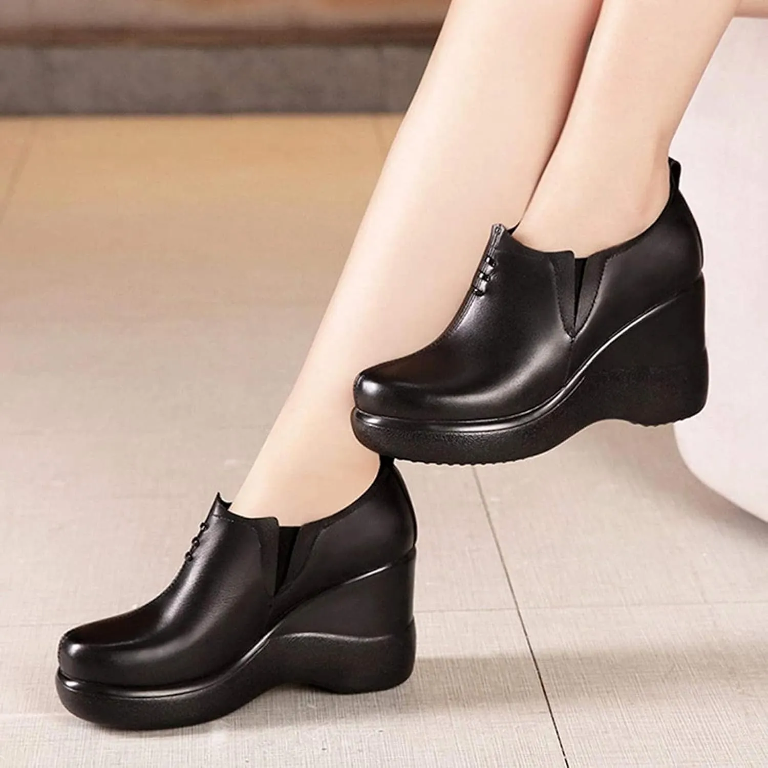 Yiozoi Women's Casual Shoes Solid High Heels Increase The Height of Daily Walking Solid Wedge High Heels