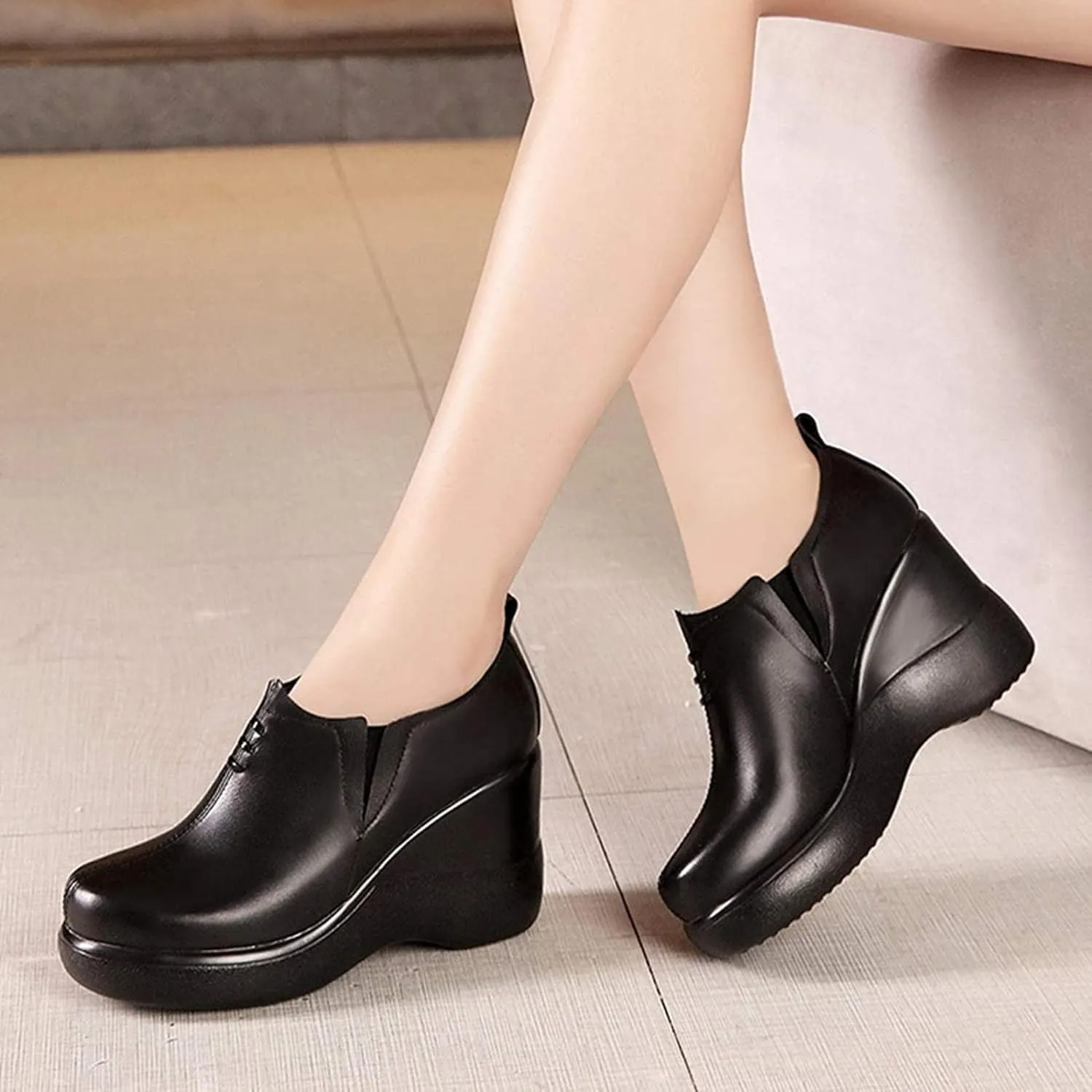 Yiozoi Women's Casual Shoes Solid High Heels Increase The Height of Daily Walking Solid Wedge High Heels