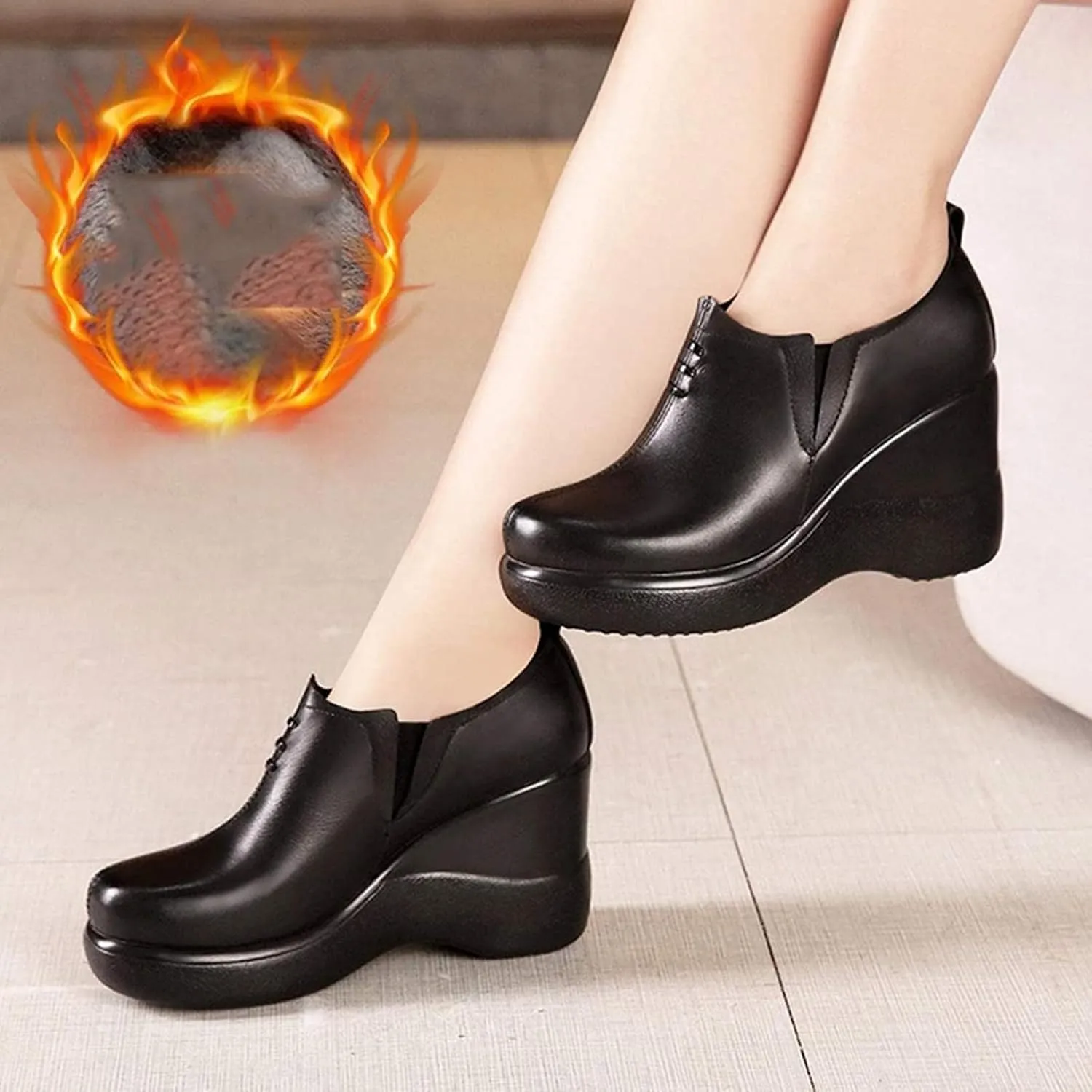 Yiozoi Women's Casual Shoes Solid High Heels Increase The Height of Daily Walking Solid Wedge High Heels